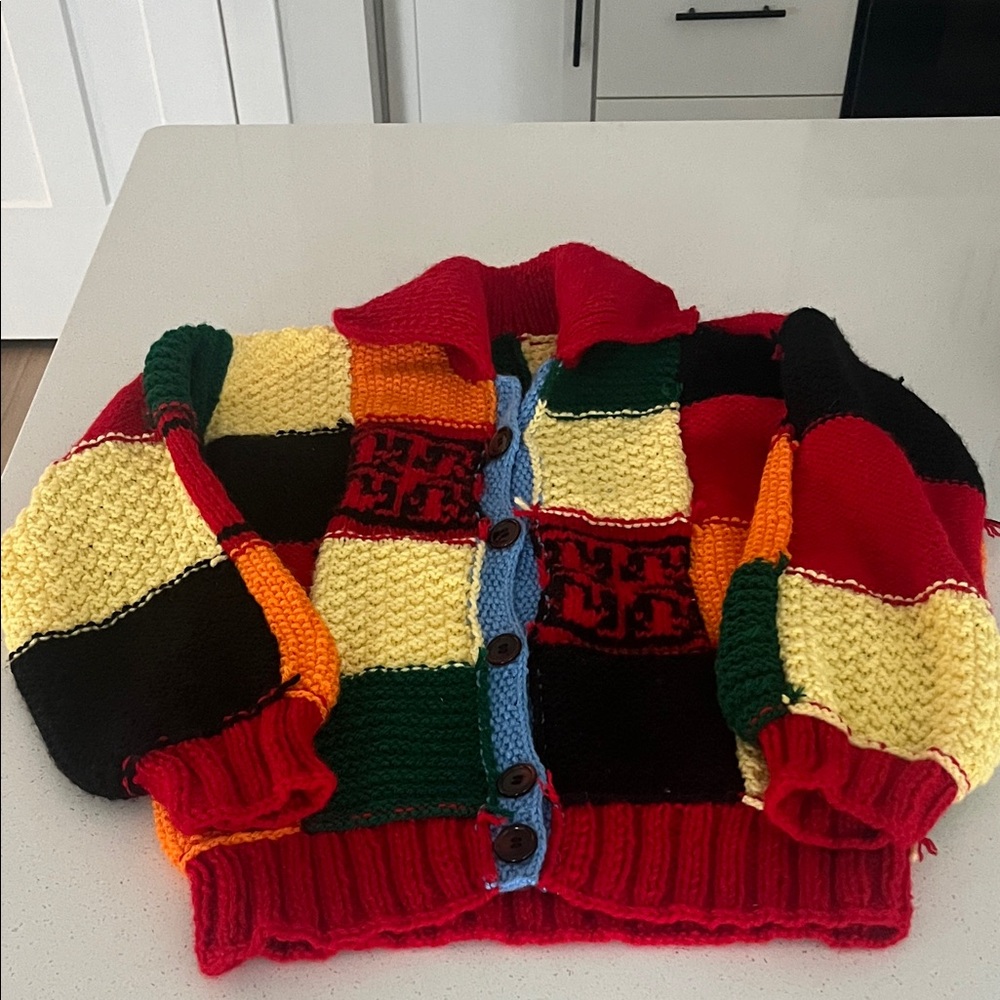 Colorful Patchwork Knit Cardigan Hand Made